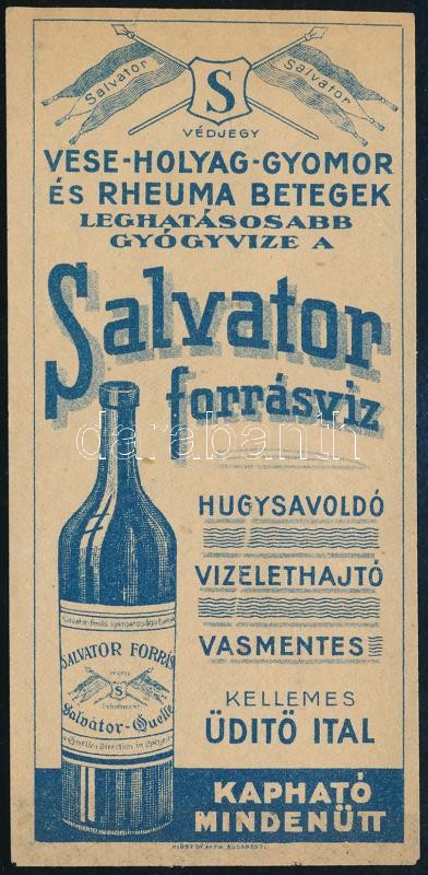 Salvator forrásvíz számolócédula