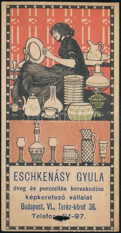 Eschkenásy Gyula üveg és porcelánkereskedése számolócédula, lyukas