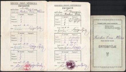 1925 Szegedi Zsidó Népiskola 3 db bizonyítvány