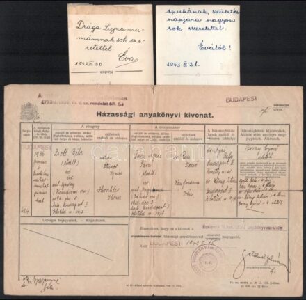 Zsolt Béláné Rácz Éva és Heiman Éva okmányai, útlevél, levelek, fotók, stb.