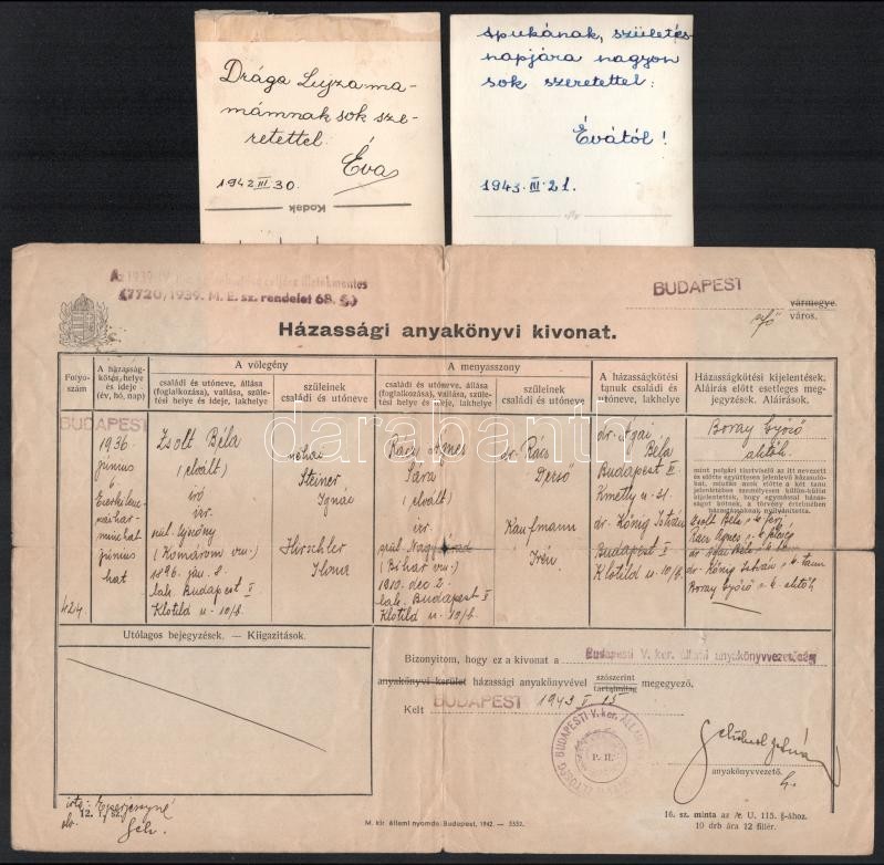 Zsolt Béláné Rácz Éva és Heiman Éva okmányai, útlevél, levelek, fotók, stb.