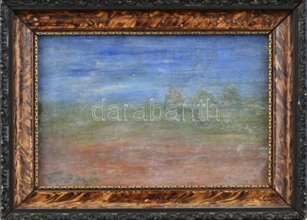 Tornya jelzéssel: Színes táj. Olaj, karton, kissé sérült (kopott, foltos felülettel). Dekoratív, kissé sérült fa keretben, 13,5x20 cm