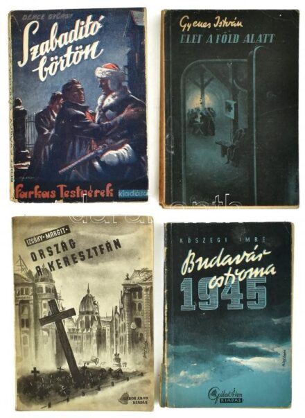 II. világháborúval kapcsolatos könyvek: Bencze György: Szabadító börtön, Bp. Farkas testvérek, elvált papírborítóval, Gyenes István: Élet a Föld alatt., Bp. én. Gábor Áron, elvált kiadói papírkötés. Izsáky Margit: Ország