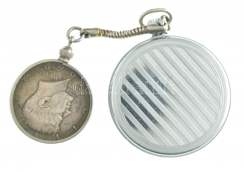Molnija fém tokos zsebóra, működő, jó állapotban, d:44 mm 1969-es 1 dolláros érmével - Image 2