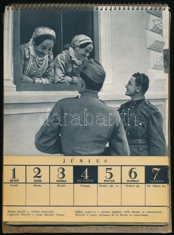 1942 Honvédnaptár 52 lap + jegyzetek, mind képekkel illusztrálva. Címlap kissé gyűrött, karton hátlappal.- 19x25 cm - Image 2