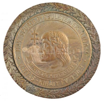 1943. 'MÁV Sportegyesületeinek Ligája - Mátyás király év 1943' ezüstözött Br díjérem, hátoldalán gravírozva (~50mm) T:2