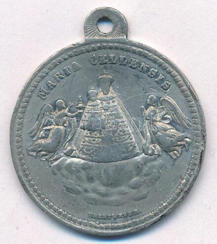 1857. 'Maria Cellensis / Emlékül az 1857. évben Mária Czellben tartott hét hzázados öröm ünepélyre' fém emlékérem füllel, szövegben elírás: 'SZÁZADOS helyett HZÁZADOS'. Szign.: Drentwett. D.' (27mm) T:2-,3 ph.