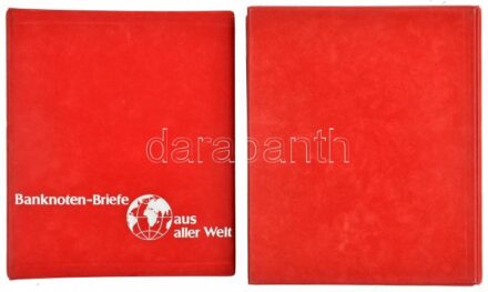 'Banknoten Briefe aus aller Welt' piros, bársonyborítású, négygyűrűs album, 42db berakólappal, bársony borítású tokban, szép állapotban