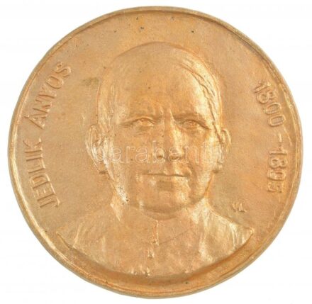 Varga László (1960-) DN 'Jedlik Ányos 1800-1895' aranyozott Br plakett (138mm) T:1- kis patina, az orr résznél apró sérülés