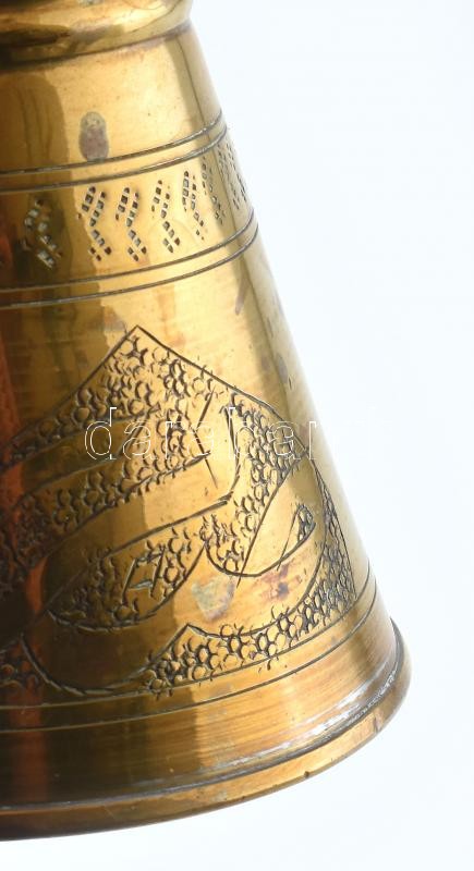 Közel-keleti réz kávéforraló, cezve, ritkább fedeles kivitelben, jó állapotban, m: 15 cm - Image 2