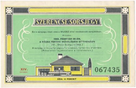 Budapest 1965. 'Magyar Újságírók Országos Szövetsége - Szerencse-sorsjegy' sorsjegy 4Ft értékben T:I-,II