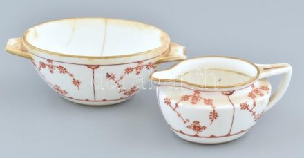 Minitons porcelán szószos edények. Matricás, jelzett, egyik repedéssel 12-14 cm