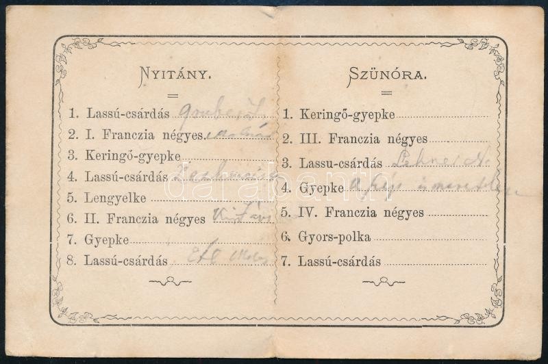 1870 Tánczrend a győri jótékony nőegylet álarczos táncvigalmára, 1870. január 18., ceruzás bejegyzésekkel, 7x5 cm - Image 2
