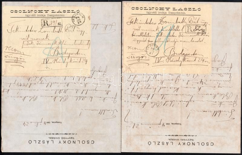 cca 1884 Cholnoky László (1835-1901) köz-, és váltó-ügyvéd irodájának hivatalos levelei (4 db) ügyfele részére, beosztott által kézzel írva, fejléces papírokon.