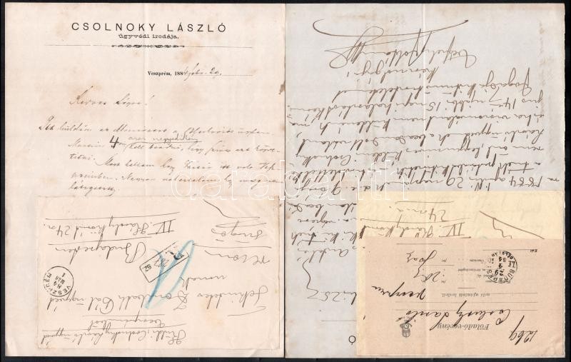 cca 1884 Cholnoky László (1835-1901) köz-, és váltó-ügyvéd irodájának hivatalos levelei (4 db) ügyfele részére, beosztott által kézzel írva, fejléces papírokon. - Image 3
