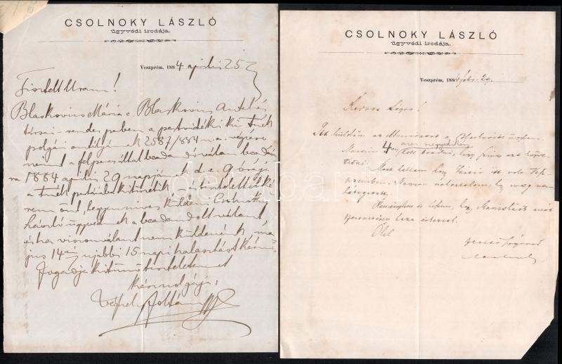 cca 1884 Cholnoky László (1835-1901) köz-, és váltó-ügyvéd irodájának hivatalos levelei (4 db) ügyfele részére, beosztott által kézzel írva, fejléces papírokon. - Image 4
