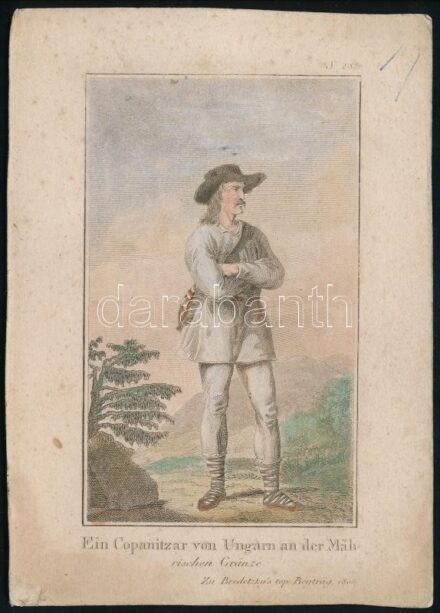 1805 Ein Copanitzar von Ungarn an der Mährischen Gränze, színezett metszet, kartonra kasírozva, 16×11,5 cm
