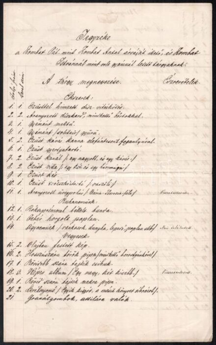 cca 1869 Zombath Antal árvái ügyében íródott, azokat illető tárgyak jegyzéke, valamint 'Zombath őrnagy' levele Andrássy Mihály ügyvéd részére, az utóbbin viaszpecséttel.