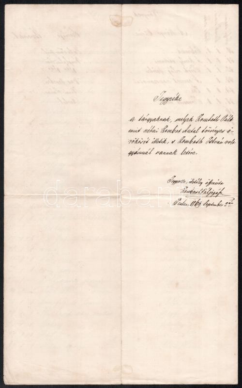 cca 1869 Zombath Antal árvái ügyében íródott, azokat illető tárgyak jegyzéke, valamint 'Zombath őrnagy' levele Andrássy Mihály ügyvéd részére, az utóbbin viaszpecséttel. - Image 2