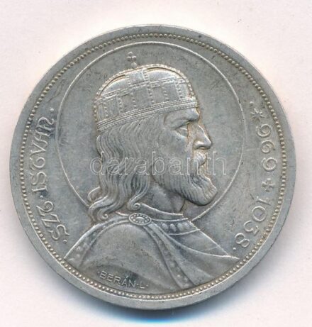 1938. 5P Ag 'Szent István' T:2 patina Adamo P8.1