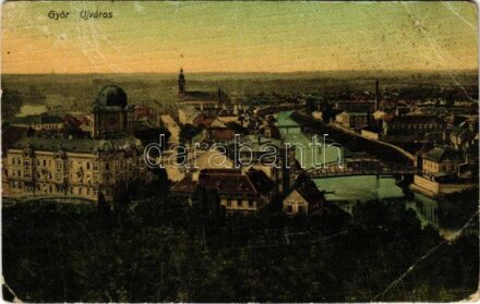 1911 Győr, Újváros, zsinagóga, híd. Berecz Viktor kiadása (EB)