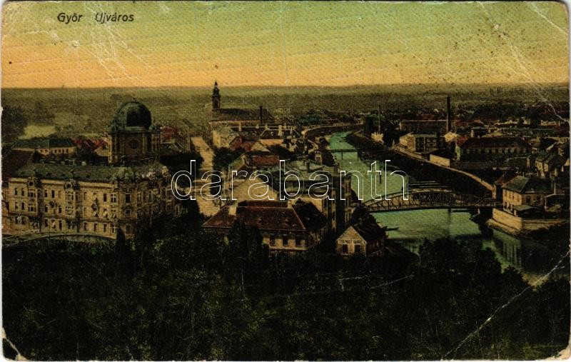 1911 Győr, Újváros, zsinagóga, híd. Berecz Viktor kiadása (EB)