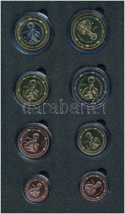Liechtenstein 2005. 1c-2E (8xklf) próbaveret forgalmi sor karton dísztokban T:1 Liechtenstein 2005. 1 Cent - 2 Euro (8xdiff) trial strike coin set in cardboard case C:UNC