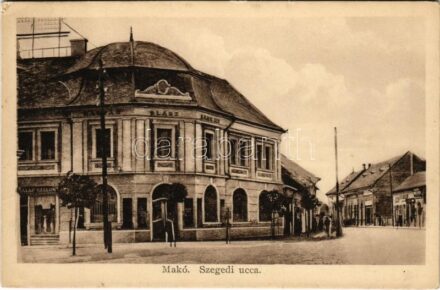 1927 Makó, Szegedi utca, Magyar-Olasz Bank, kalap szalon, üzletek. Kovács Sándor kiadása (EK)