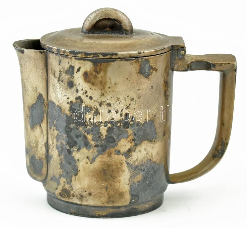 Berndorf Art Krupp ezüstözött alpakka fedeles tejszínkiöntő, kopott, jelzett, oldalán vésett 'Kékes szálló' felirat, cca 1920, m:10cm, d:11cm
