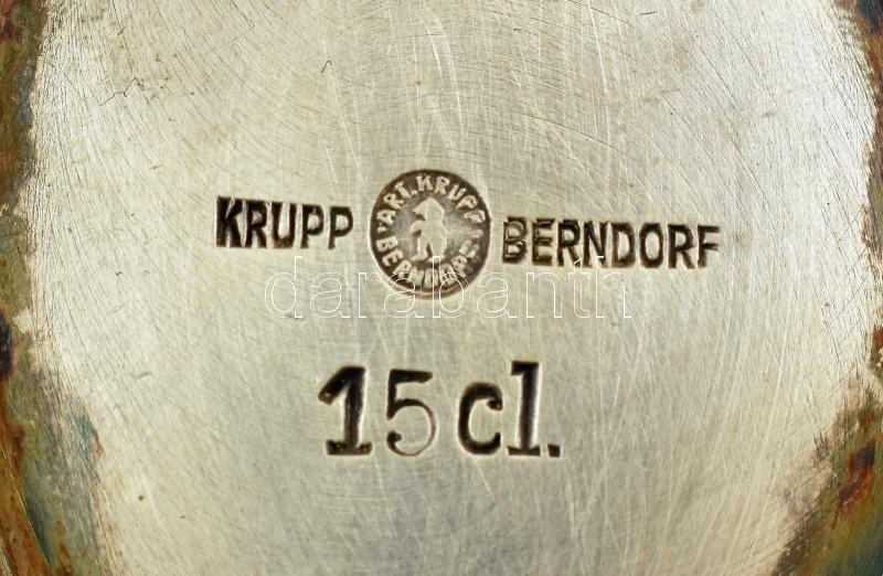 Berndorf Art Krupp ezüstözött alpakka fedeles tejszínkiöntő, kopott, jelzett, oldalán vésett 'Kékes szálló' felirat, cca 1920, m:10cm, d:11cm - Image 3