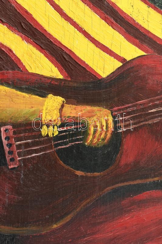 CP jelzéssel: Gitározó lány. Olaj, falemez, kissé sérült. 51×39,5 cm - Image 3