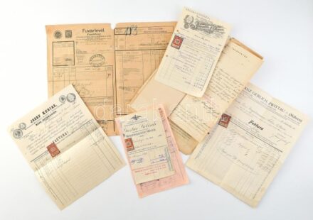 cca 1900 5 db fejléces külföldi számla + 2 db egyéb okmány
