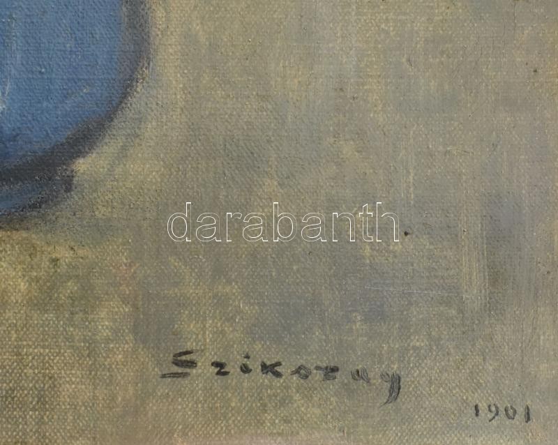 Szikszay Ferenc (1871-1908): Pünkösdi rózsák, 1901. Olaj, vászon, hátoldalán autográf felirattal. 55×46 cm - Image 2