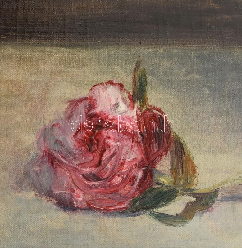 Szikszay Ferenc (1871-1908): Pünkösdi rózsák, 1901. Olaj, vászon, hátoldalán autográf felirattal. 55×46 cm - Image 3