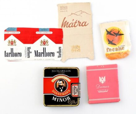Cigarettás fém, papír és karton dobozok