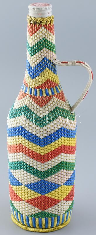 Retró demizson, üveg, műanyag, V:1L, kopott, m:33cm