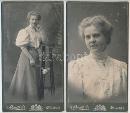 cca 1900 2 db kabinetfotó Schmidt Ede műterméből 11x21 cm