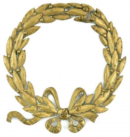 Bronz ajtódísz, koszorú, kopott, sérült, 17x18,5cm