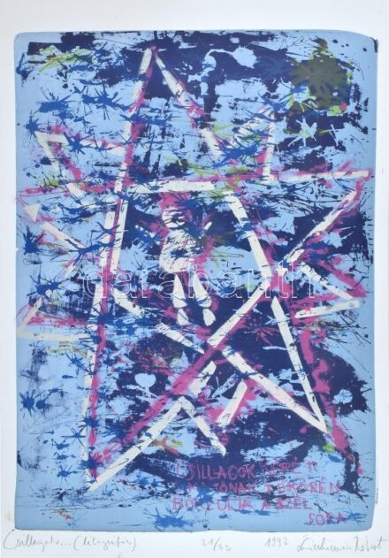 Swierkiewicz Róbert (1942-2019): Csillagok, 1992. Litográfia, papír. Jelzett. Számozott: 21/22. 90x64 cm. / Litograph on paper, signed, numbered. 21/22.