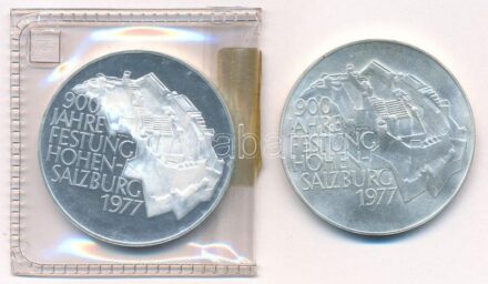 Ausztria 1977. 100Sch Ag '900 éves Hohensalzburg vára' (2x) T:1,PP fo. Austria 1977. 100 Schilling Ag '900th Anniversary - Hohensalzburg Fortress' (2x) C:AU,PP spotted Krause KM#2935