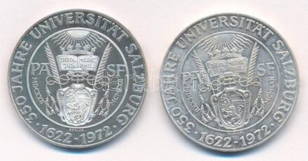 Ausztria 1972. 50Sch Ag '350 éves a Salzburgi Egyetem' (2x) T:1,PP fo., patina Austria 1972. 50 Schilling Ag '350th Anniversary - Salzburg University' C:UNC,PP spotted, patina Krause KM#2913