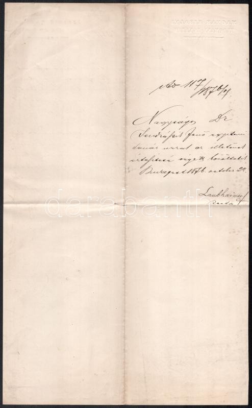 1876 Laubhainer Ferenc egyetemi rektor levele dr. Jendrassik Jenő egyetemi tanárnak 150 ft pótlék jóváhagyásáról a gépésznek, Korabeli kézzel írt másolat - Image 3