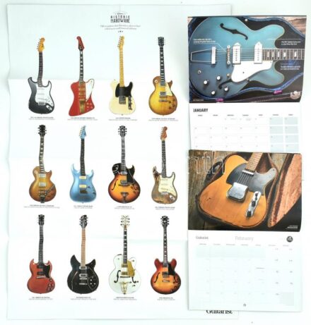 cca 2020 össz. 3 gitárral kapcsolatos falinaptár és plakát: 2020 Guitarist falinaptár, 2020 Guitar magazine falinaptár és Gutarist historic hardware kétoldalas plakát, egyik oldalán legendás rockzenészek által használt gitárokkal,