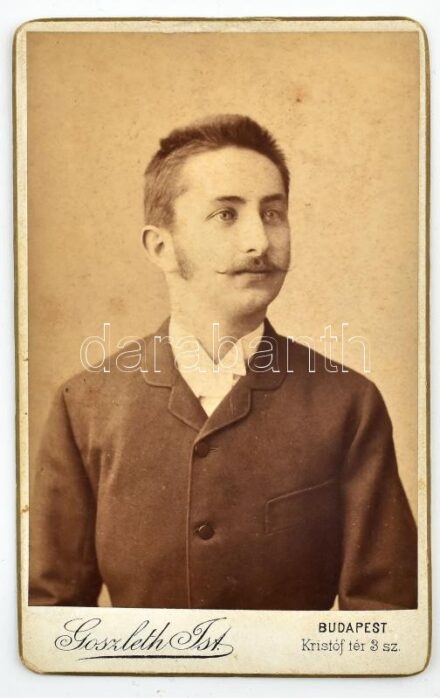 1889 Teischler József, izsáki szőlő és borértékesítő részvénytársaság elnöke, keményhátú fotó, Goszleth budapesti műterméből, 10,8×6,7 cm