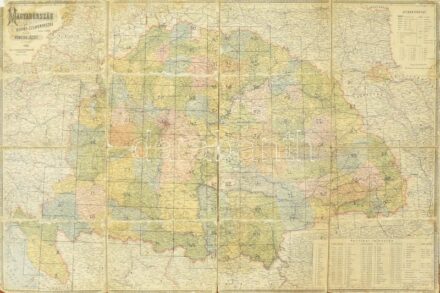 Magyarország és Horvát-Szlavonország. 1899. M: 1:900000. Rajzolta Homolka József. Vászonra kasírozva. Bp. 1899. Eggenberger. Sérülésekkel, megviselt állapotban. 118 x 78 cm.