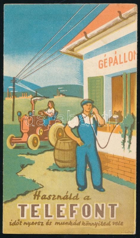 cca 1950 Használd a telefont, telefont népszerűsítő, kihajtható propaganda nyomtatvány, egyik oldalon ceruzás és tollas jelölésekkel
