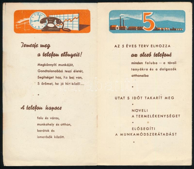 cca 1950 Használd a telefont, telefont népszerűsítő, kihajtható propaganda nyomtatvány, egyik oldalon ceruzás és tollas jelölésekkel - Image 2