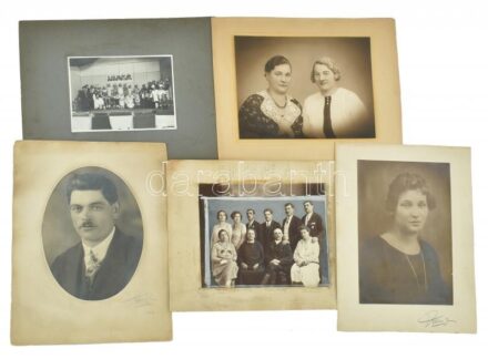 cca 1910-1930 5 db régi nagyméretű fotó kartonra ragasztva