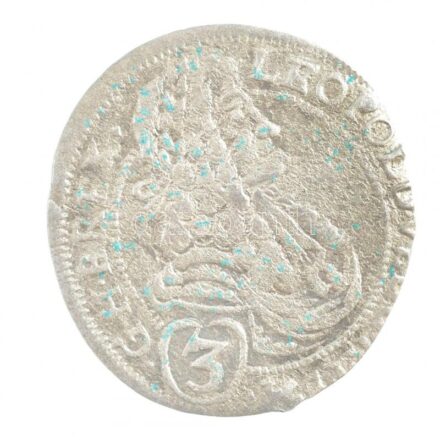 1697C-H 3kr 'I. Lipót' Ag (1,24g) T:3 patina, kitörés Hungary 1697C-H 3 Kreuzer 'Leopold I' Ag (1,24g) C:F patina, cracked Huszár 1478., Unger II.: 1086.b