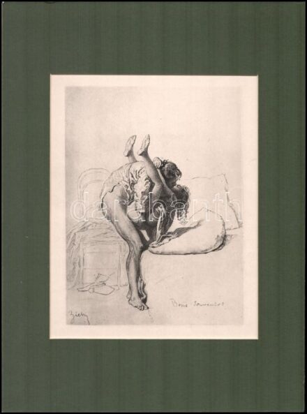 Zichy Mihály erotikus grafikájáról készült nyomat. Paszpartuban. 20x14 cm